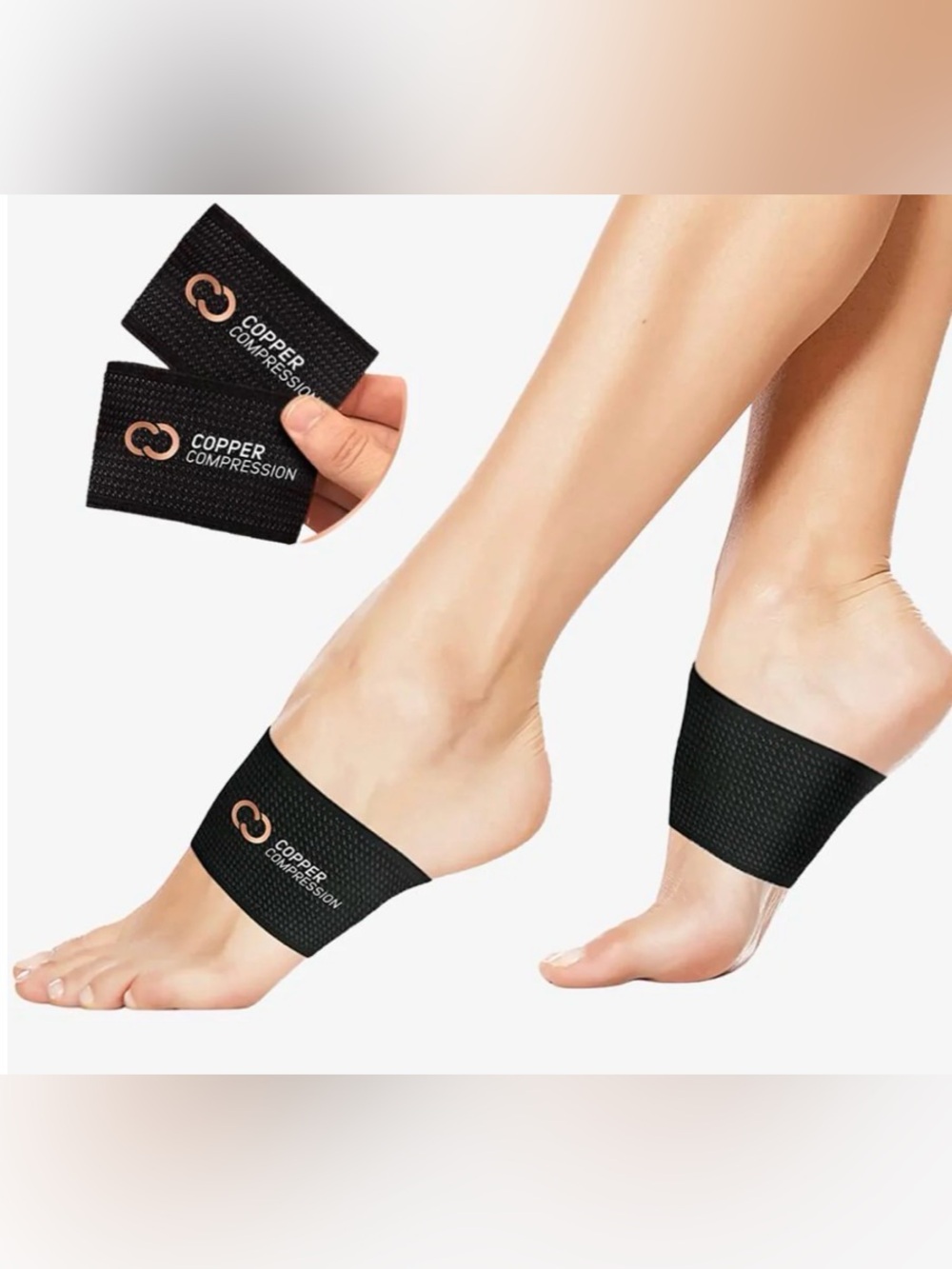 Copper Compression Arch Support Sleeves - Black